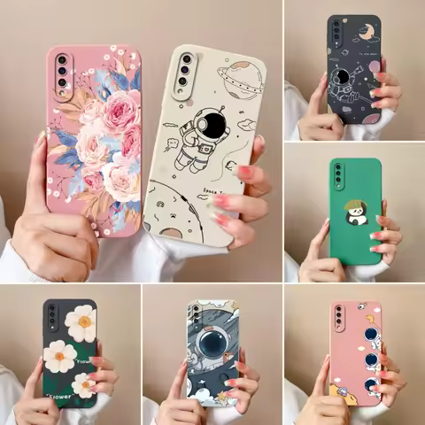 Case For Samsung A50 A50S Cute Astronaut Camera Lens Protection Soft Liquid Silicone Back Cover For 