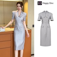 Happy Diva เดรสผู้หญิง เดรสสีเทา เดรสแขนสั้น เดรสสูท เดรสทำงาน เดรสไฮโซ เดรสวินเทจ เดรสออกงาน เดรสปา