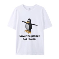 Save The Planet Eat Plastic Cute Penguin T-Shirt Unisex Loose Fit Versatile Short Sleeve 34B2