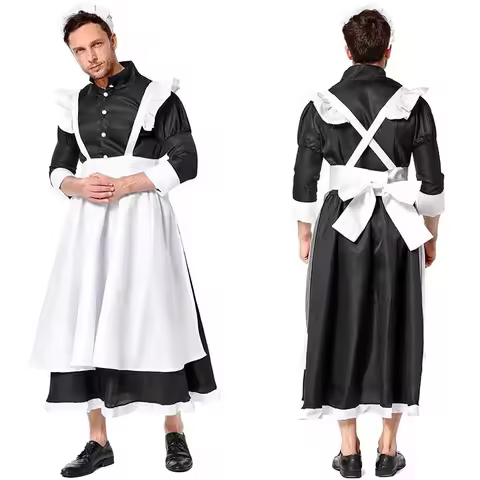 Plus Size Maid Costume for Men Women Appealing Set Stage Waiter Costumes Big Skirt Halloween Cosplay