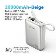 Vention 45W 20000mAh Powerbank 3 Port Fast Charging with Built in USB Type C Cable for iPhone 17 16