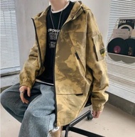 Mens Camouflage Workwear แจ็คเก็ตฤดูใบไม้ผลิฤดูใบไม้ร่วง Hoodie ย้อม Windbreaker หลวม Fit สไตล์ลําลอ