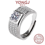 YONGJ 1 Karat Moissanite Dominant Silver Ring Men's Three Diamond Engagement Ring
