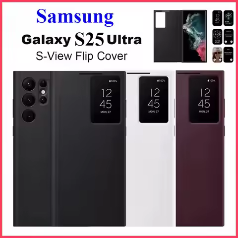 Smart Window View Leather Flip Case for Samsung Galaxy S26 S25 S24 S23 Ultra Plus No-flip Answering 