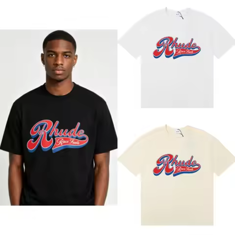 2026 Hot New RHUDE Men's T-shirt Beautiful Letter Printing Short-sleeved Loose Casual High Quality T