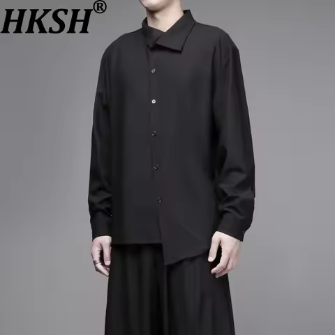 HKSH Autumn Nem Men Tide Dark Asymmetric Cut Design High Sense Yamamoto Loose Shirts Casual Pants Fa