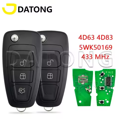 Datong World Car Key Fit For Ford Focus Transit C-Max S-Max MK3 Mondeo 4D63 4D83 433MHz 5WK50165 5WK