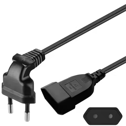 EU Power Extension Cord Anged European AC Power Extension Cord Europe 2-prong Power Lead Male to Fem