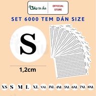 Set of 6000 clothing size stickers XS, S, M, L to 8XL Bear In An - 1,2cm (12mm)