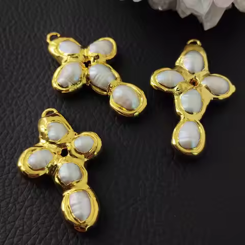 5 Pcs Real Pearls Pendant White Pearl Crucifix Charm Jewelry Making