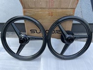 陶瓷版 亮光黑色 16吋 349 XDR鋁合金塔基 SUNCORD FEELNEO JAVA NEO 349 中鎖桶軸 碳纖維三刀輪組
