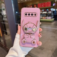 Mirror Bracket Casing Samsung Galaxy S9 Plus S8 Plus S9+ S10 Plus Luxury Electroplating Phone Case Cartoon Stitch Stand Silicone Soft Cover