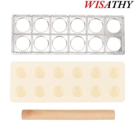 Ravioli Press Maker, Plastic Solid Wood Rolling Pin Ravioli Cutter, Dumpling Making Tool 12 Cavity A