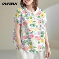 2568 เสื้อลายดอกไม้ผู้หญิง ปกปิดแขน เนื้อผ้ายืดหยุ่น เสื้อสงกรานต์ ลายดอกไม้สีพาสเทล เสื้อสงกรานต์25