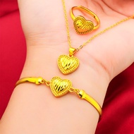 916 Plated Gold Double Love Jewelry Necklace Bracelet Earrings Bracelet Pendant Necklace Set