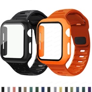 Glass+Case+Strap For iWatch Band 44mm 40mm 45mm 41mm 38mm 42mm Smartwatch Silicone Sport Bracelet iWatch 3 4 5 6 SE 7 8