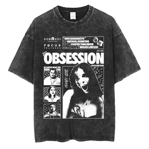 Obsession Movie Hooror Oversized T shirt 100% Cotton Vintage Washed T-shirt for men women hiphop str