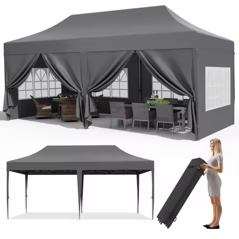 Pavilion Popup Gazebo 3x6m Waterproof Folding Gazebo Tent Party Tent with 6 Side Panels UV 50+ Heigh