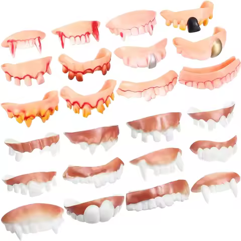 24pcs Halloween Fake Teeth Playthings Horrific Zombie Teeth Funny Party Denture Props Fake Teeth Hal