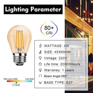 หลอดไฟเอดิสัน LED สกรู E27 4W G45ไส้หลอดไฟ LED 90% ประหยัดพลังงาน220V ไฟ LED หลอดไฟ2700K สีขาวนวลอบอุ่นแหล่งกำเนิดแสงจี้ประดับในบ้าน