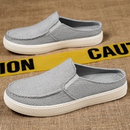 Slippers Men's Lightweight Half-Support One-Pedal Cloth Shoes Soft-Soled Breathable Single Shoes Sim