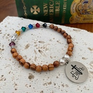 Gospel Bracelet Faith Israel Imported 5mm Olive Wood Beads with Swarovski Crystal and Pearls Catholi