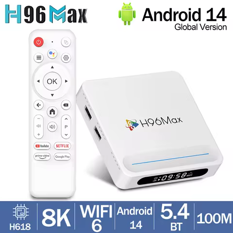 H96 MAX H618 PLUS Smart TV Box Android 14 Allwinner H618 Wifi6 BT Remote Control 8K Voice Assistant 