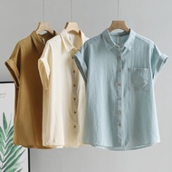 Women's Polo Collar Sleeveless Top Summer New Chiffon Shirt Fashion Korean Style Loose Short Sleeve 