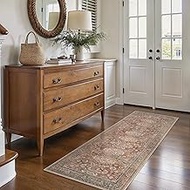 Bavni Washable Runner Rug 2x7, Non Slip Long Hallway Rug, Vintage Print Low Pile Ultra Thin Washable