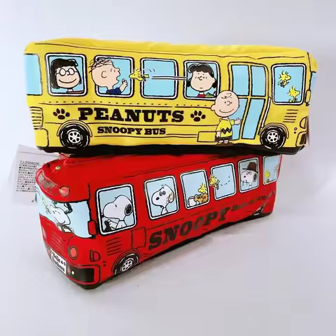Snoopy Bus Pencil Bag Cartoon Anime Large Capacity Pencilcase Student Stationery Zipper Canvas Pen C