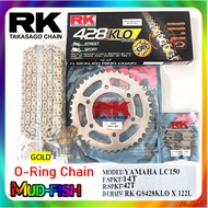 RANTAI EMAS RK SPROCKET ORING O-RING CHAIN KIT YAMAHA Y15ZR LC150 FZ150 GS 428 KLO 122L 14T / 42T (GOLD)