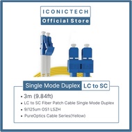 LC to SC Fiber Patch Cable Single Mode Duplex / MultiMode Duplex- 3m (9.84ft) - 9/125um OS1 LSZH Pur