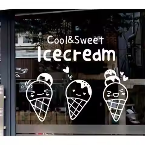 Sweet Ice Cream Store Window Sticker Door Wall Drink Food Shop Sticker Advertising Poster Wall Stick