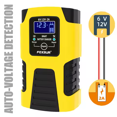 FOXSUR Car Battery Charger 12V 6A for Lead Acid Automotive Vehicle Motorcycle AGM Gel Wet EFB Batter