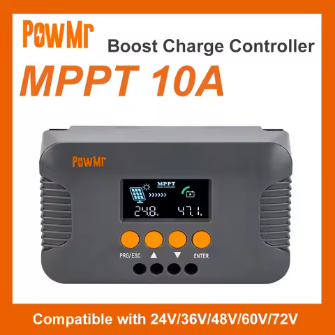 PowMr 10A MPPT Boost-Type Solar Charge Controller Compatible with 24V/36V/48V/60V/72V LiFePO4 Gel an