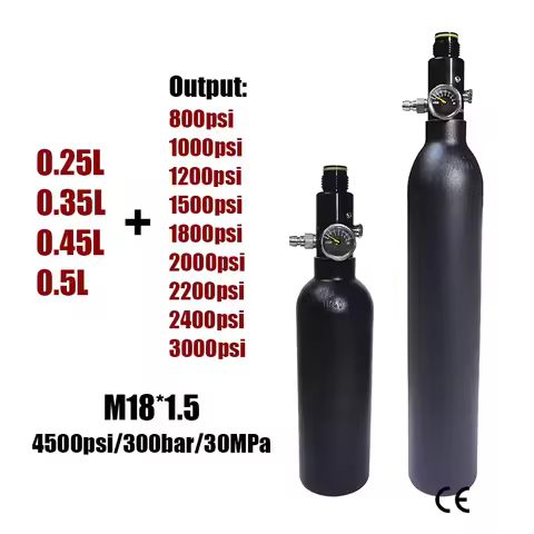 Compressed Air Tank CO2 Bottle Cylinder 0.25L 0.35L 0.5L 4500psi 30MPa 300bar M18*1.5 With Regulator