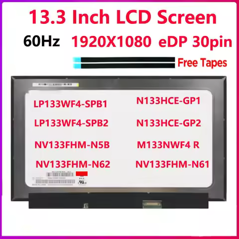 13.3 Inch 30 Pin IPS Laptop LCD Screen LP133WF4-SPB2 M133NWF4 R N133HCE-GP2 NV133FHM-N62 N5B Replace