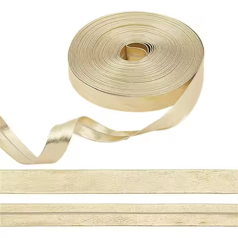 9.8 Yards Gold Leather Trim Fold Over Trim Double Sided Strap Golden Bias Tape Ribbon Metallic Flat 