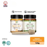 Radiant Honey Set [Organic Kanuka Honey + Organic NZ Bush Honey (125g) with Mini Wood Honey Dipper]