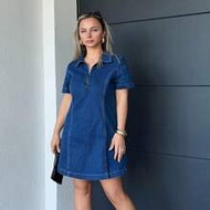 Women's Short Sleeve Zip Up Half Placket Casual Denim Dress Women's Denim Dress Zipper Front Short S