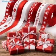 SEPTEMBER Red Love Printed Ribbon, 5 Yards Polyester Heart Print Ribbon, Multi-functional Single-Sid