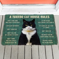 CLOOCL Remember House Rules Tuxedo Cat Doormat Decor 3D Printed Animal Cat Floor Door Mat Non-Slip 3