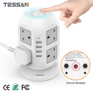 8 Way Extension Leads Surge Protected Power Strip Tower Multi Plug with 4 USB 3 M/9.8FT Extension Cord,TESSAN Extension Socket Multi Plug Adapter with 8 AC Outlets ,  3 pin Plug