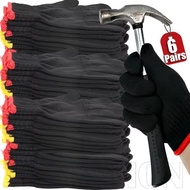 6/3Pairs Thickened Nylon Work Gloves - Wear Resistant Dirt Resistant Black Man Gloves - Breathable C