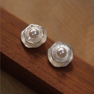< Empty Valley Echo > Simple Pearl Frosted Silver Earrings Niche Design Feel High-End 2024 New Style