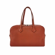 Hermes Victoria35對向拉鏈單肩包Clemence(TC)牛皮銀扣2V貴妃紅框M刻