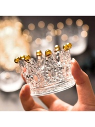 一套豪華水晶玻璃皇冠形狀收納盤創意裝飾香薰蠟燭台，金色