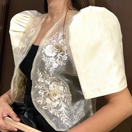 Round Filipiniana Bolero Top - White Floral Patch (3D Lace)