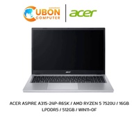 ACER ASPIRE A315-24P-R6SK NOTEBOOK (โน๊ตบุ๊ค) AMD RYZEN 5 7520U / 16GB LPDDR5 / 512GB / WIN11+OF