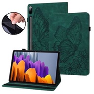 全城熱賣 - 適用於三星 Galaxy Tab S9 FE+ / S9+ / S8+ 復古壓花大蝴蝶平板皮套（綠色）